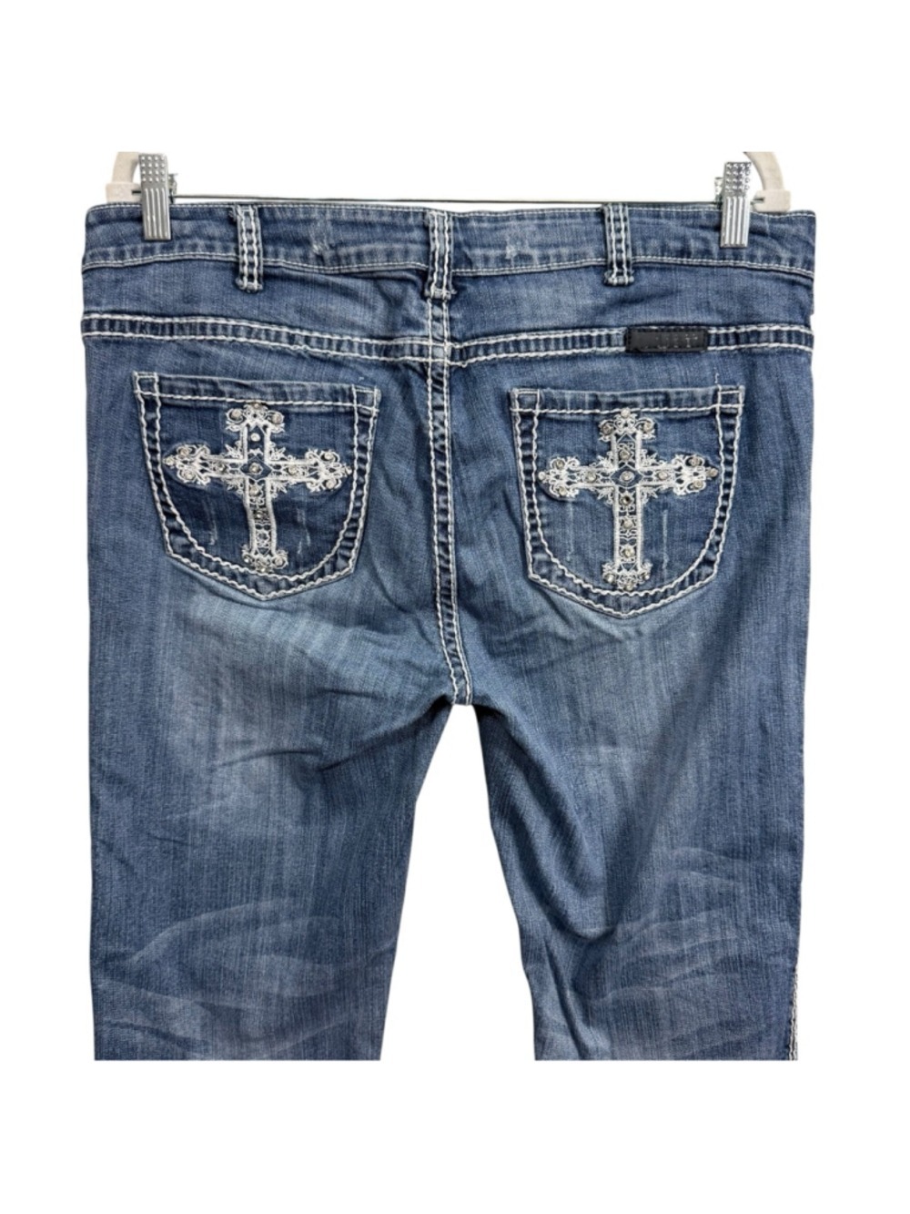 Cowgirl Tuff Victory White Cross Embroidered Bootcut Jeans 33x37 - Picture 5 of 9
